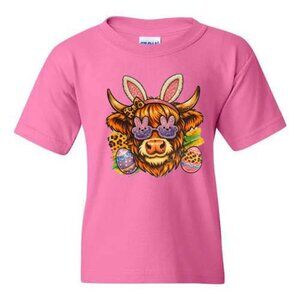 Toddler Highland Cow Easter Pink Tee